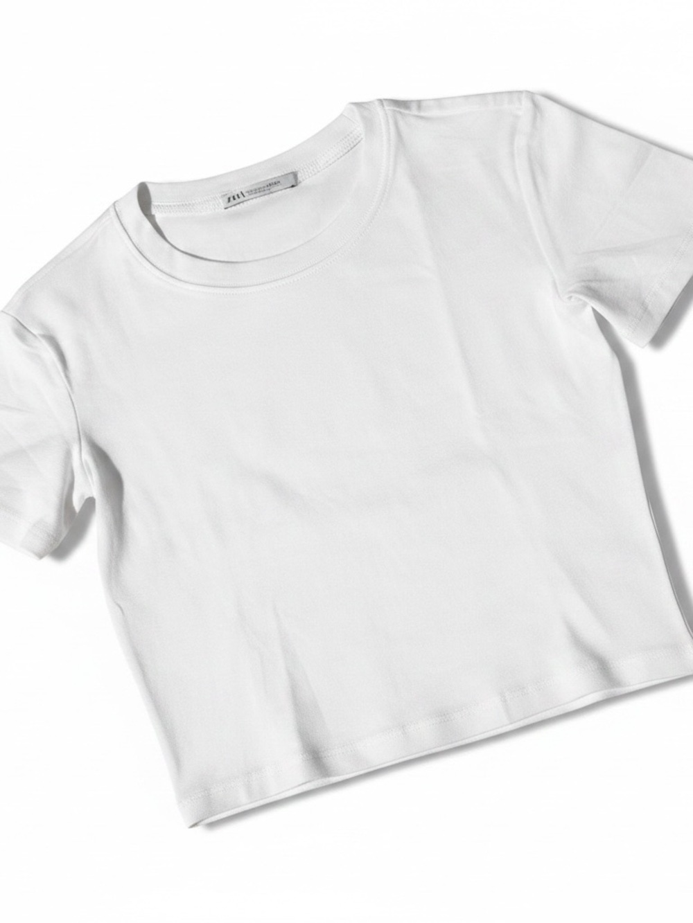 Zara Cropped White Ribbed Crewneck Tee- Size S - Picture 7 of 7